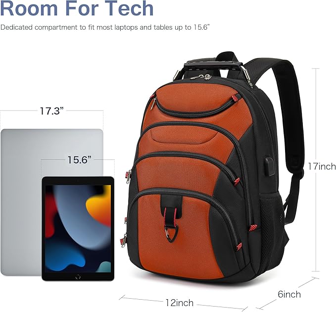 Boavan Laptop Backpack for men, 15.6 inch Laptop Bag with USB Port, Waterproof Travel Work Backpack Purse, Anti-Theft Teacher Nurse Doctor Casual Bookbags Office Business backpack,Deep Orange Black