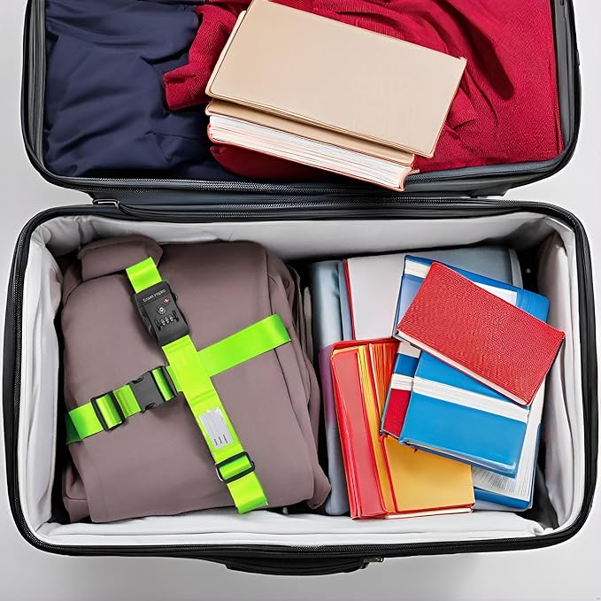 Luggage Straps with TSA Lock, Travel Belt for Luggage, TSA Approved Luggage Straps, 3-Dial Combination Locks Adjustable Suitcase Belt, Quick-Release Buckle (Green), 2 Pack