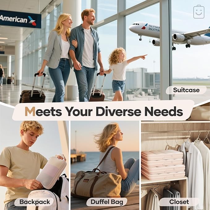 Veken 11 Set Compression Packing Cubes for Travel Essentials,Compressible Expandable Large Luggage Suitcase Organizer Bags for Clothing,Durable Space Saver Storage Bags with Toiletry Bags(Beige)