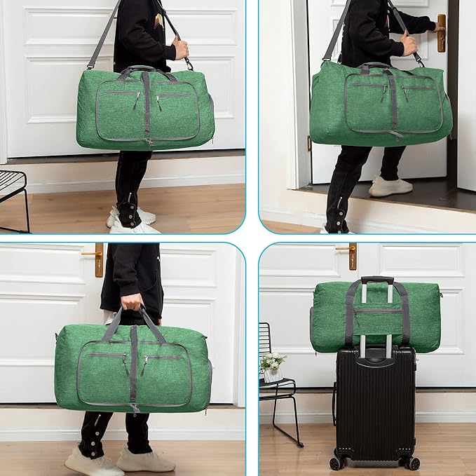 Vomgomfom 65L/85L/115L Foldable Travel Duffle Bag, Lightweight Checked Luggage with Shoe Compartment, Water-Resistant Weekender Overnight Bag for Men & Women