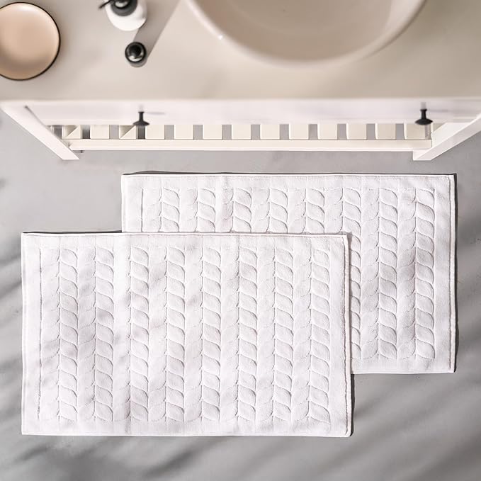 BAGNO MILANO Turkish Bath Towels, Soft Plush Jacquard Luxury Bath Towels, Quick Dry Towel Set (White, 2 Pcs Bathmat Set)