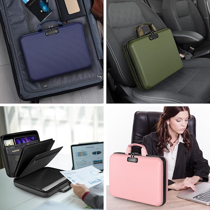 Fireproof Document Organizer with Lock, 2000℉ File Organizer Safe Box Fireproof Waterproof, Hard Shell Fire Proof Document Bag with 13 Pocket Accordion File Folders, Home Storage Office Organization