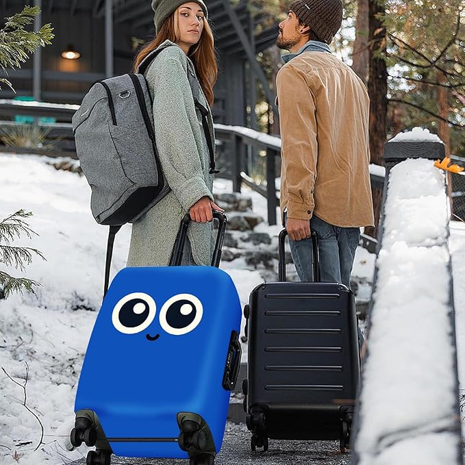 ANNA QUEEN Cute Smiley Face Luggage Cover, Blue Cartoon Suitcase Protector with Big Eyes Design, Stretchable, Washable Travel Cover for 32-34 Inch Luggage