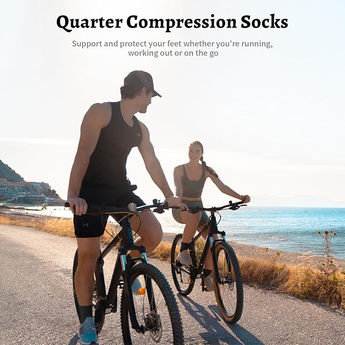 Compression Running Ankle Socks for Men and Women (6 Pairs), Quarter Athletic Socks for Running, Cycling, Golf, Work