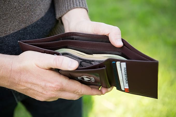 Stealth Mode Leather Trifold RFID Wallet For Men With Flip Out ID Holder