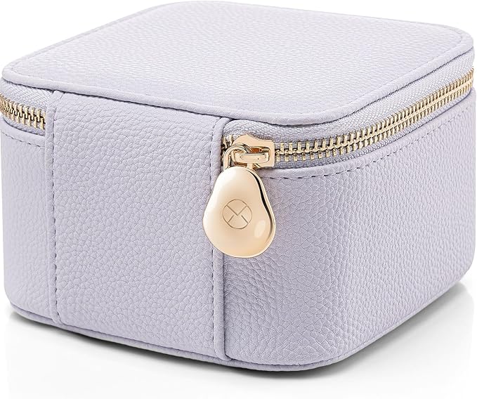Vlando Travel Jewelry Case,Small Jewelry Box with 6 velvet zipper pockets,PU Leather Travel Jewelry Organizer for Women Girl Travelers Christmas Birthday Gift-Purple