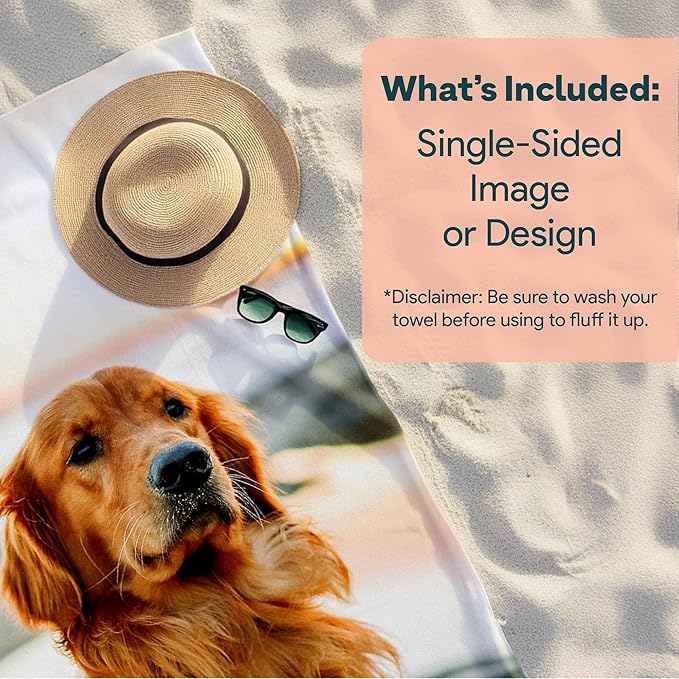 Winslow & Brody Ships Next Day - Personalized Beach Towel for Kids & Adults - Printed in USA - Custom Towels with Picture and Text - Quick Dry Pool Towels - Cotton/Poly Blend - 30" x 60" - 1 Photo