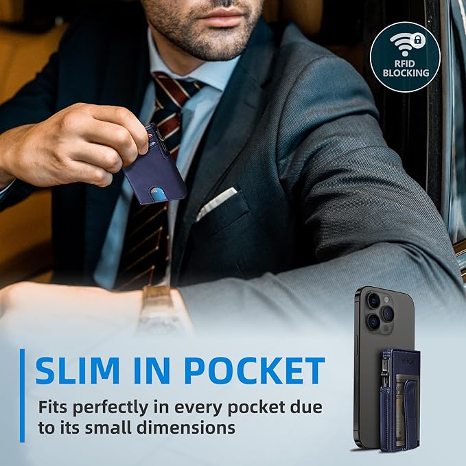 Wallet for Men with Money Clip Coins Pocket ID Window Gift Boxed,Slim Smart Front Pocket RFID Blocking Wallet Pop-up Card Holder in Magnetic Leather Flip 3.9"x 2.7"