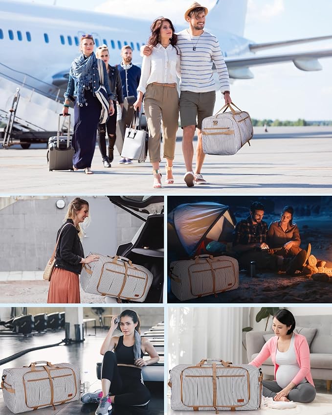 100L Travel Duffle Bag for Men, Urtala 32” Large Duffle Bag for Traveling with Shoe Compartment, Foldable Travel Duffel Bag Weekender Bag Gym Bag for Men Women Water & Tear Resistant (Stripe, 100L)