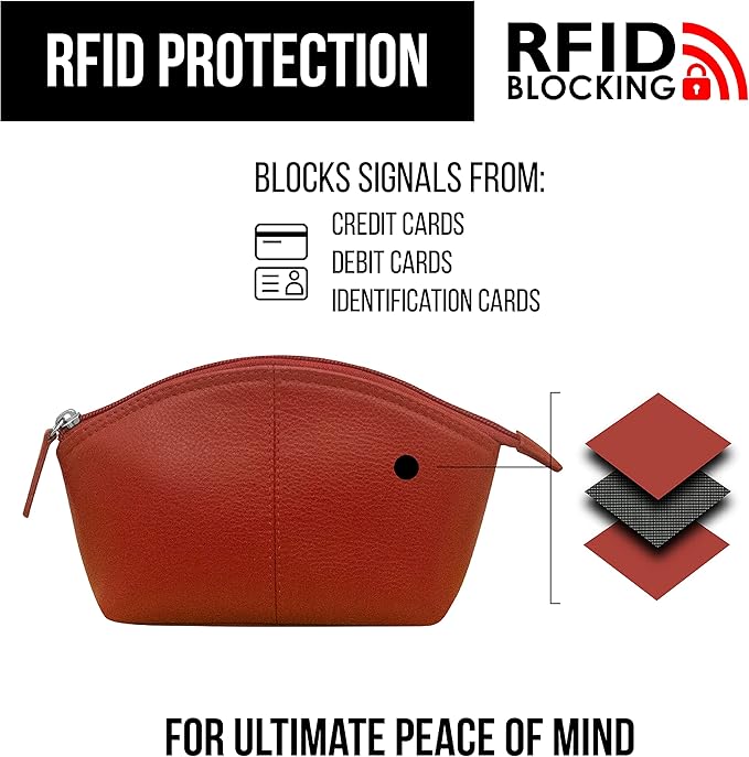 ili New York Genuine Leather Cosmetic Pouch – RFID Blocking, Leather Makeup Bag for Purse with Top Zip Closure & Interior Zip Pocket, Perfect as a Compact and Stylish Travel Cosmetic Bag