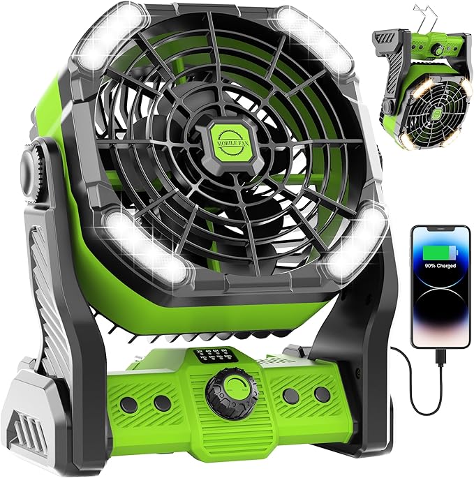 20000mAh Battery Powered Fan Rechargeable,Rechargeable Fans Portable Camping Fan with LED Lantren,270ยฐRotation Battery Operated,USB Camping Lantern for Tents Travel X26 Grass-green