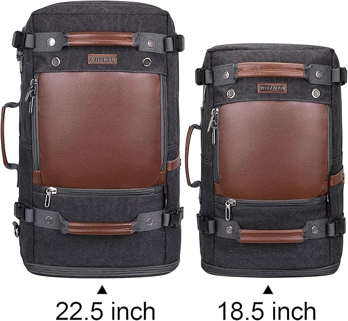 WITZMAN Travel Backpack for Men Women Carry on Luggage Backpack Canvas Rucksack Duffel bag with Shoe Compartment(A2020 black)