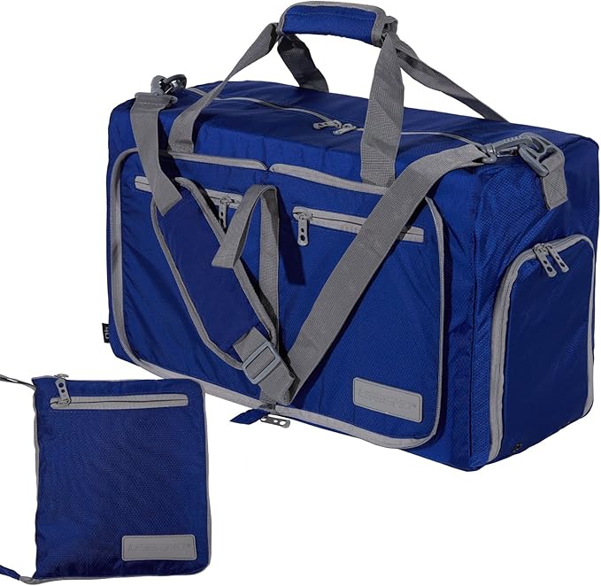 LEGEND 40L Foldable Duffle Bag for Travel - Packable Duffle Bags w/Shoe Compartment - Tear Resistant Collapsible Duffel Bags for Traveling - Lightweight Folding Duffel Bag for Men & Women -Royal Blue
