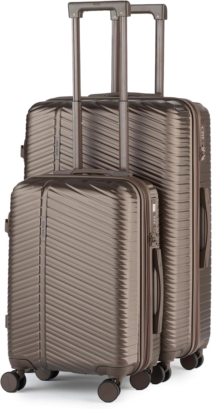 Nine West Zion 2-Piece Smart Luggage Set (20/28), Hardshell Spinners with Cup Holder & USB Port, Expandable & Scuff-Resistant Surface Chocolate Martini