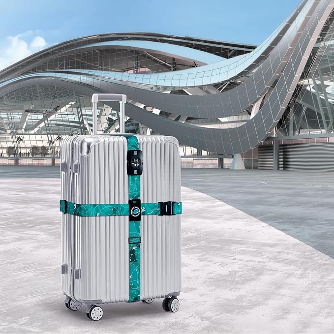 Travelkin Luggage Straps TSA Approved - Adjustable Cross Suitcase Straps with TSA Lock, Reinforced Buckle, Unique Pattern - Secure Heavy Duty Luggage Straps for Travel (Air Line Blue)