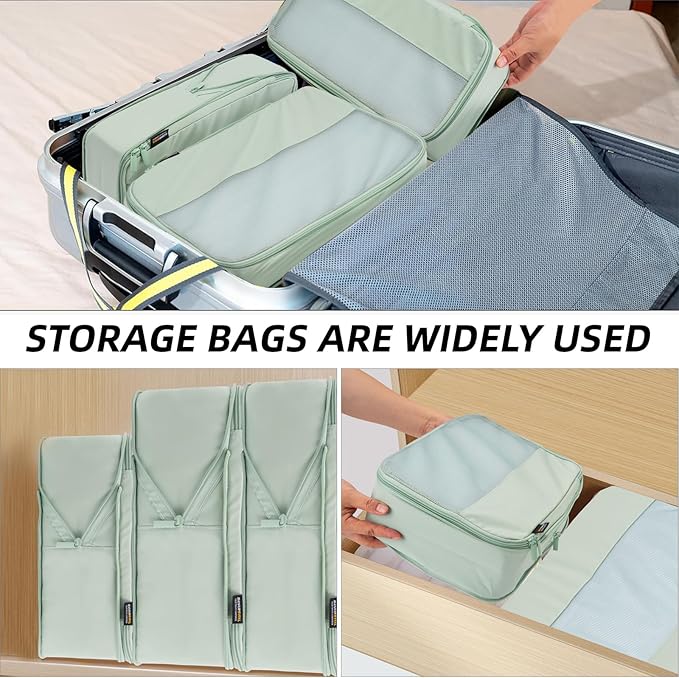 4 Piece Compression Packing Cubes for Suitcases and Backpack, Lightweight Travel Organizer Bags (Light Green)