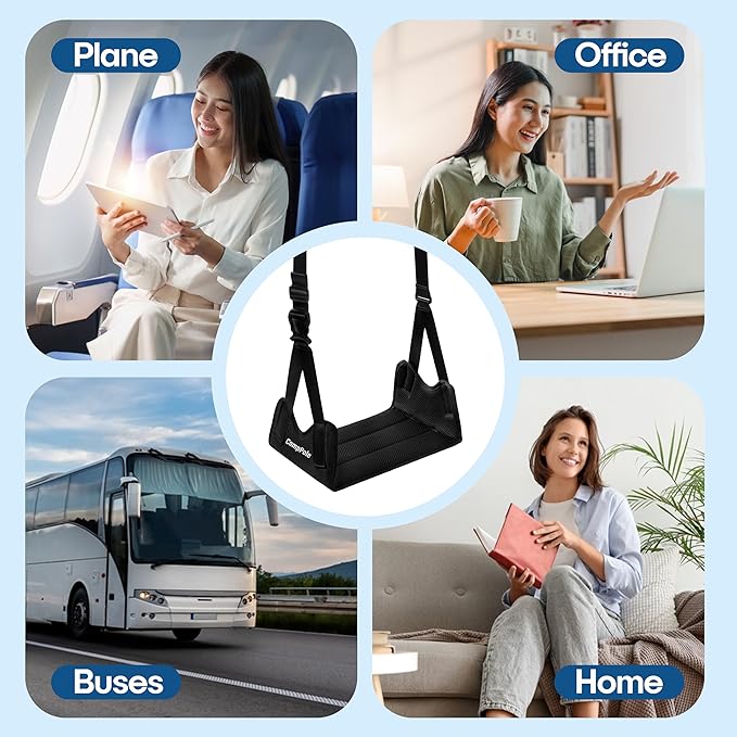 1 Pack Airplane Foot Hammock, No-Collapse Foot Hammock for Plane Travel, Thickened Bamboo Airplane Foot Rest, Adjustable Footrest for Office, Long Flight