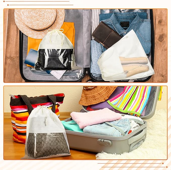 Shappy 12 Pcs Dustproof Drawstring Bags Purse Dust Storage Bags for Handbags Covers Non Woven Fabric Cloth Pouch String Packing Organizer Shoe Pouch(Assorted Sizes,Beige)