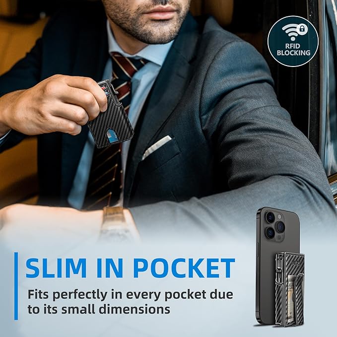 Men Wallet,with Money Clip Coins Pocket ID Window,Slim Front Pocket RFID Blocking Pop-up Card Holder 3.9"x 2.7", Gift Boxed