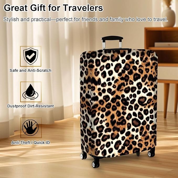 Luggage Cover Protector for 26-28 Inch Suitcases, TSA Approved Elastic Travel Suitcase Covers, Anti-Scratch Washable Luggage Sleeve for Carry On & Checked Bags, Leopard Print