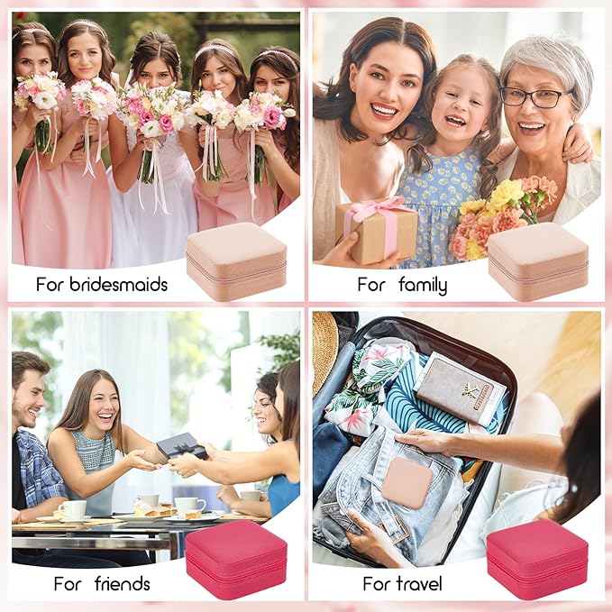 Taiyin 6 Pcs Travel Jewelry Case Box Bridesmaid Gifts Bulk Travel Jewelry Cases Boxes Small Jewels Organizers Mini Accessories Ornaments Storage for Women Girls Wedding Gifts (Pink,Rose Red)