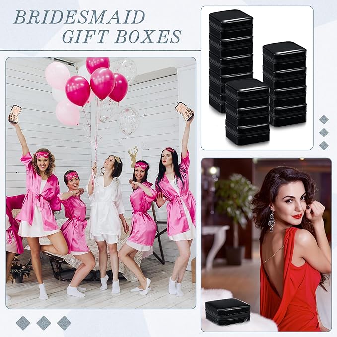 Yinkin 12 Pcs Mini Travel Jewelry Case Bridesmaid Proposal Gift Boxes, Small PU Leather Earring Organizer, Bulk Travel Accessories Portable Jewelry Holder(Glossy Black)