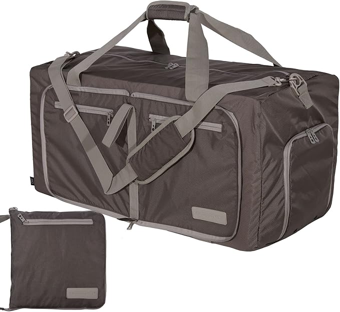 LEGEND 80L Foldable Duffle Bag for Travel - Packable Duffle Bags w/Shoe Compartment - Tear Resistant Collapsible Duffel Bags for Traveling - Lightweight Folding Duffel Bag for Men & Women -Chocolate