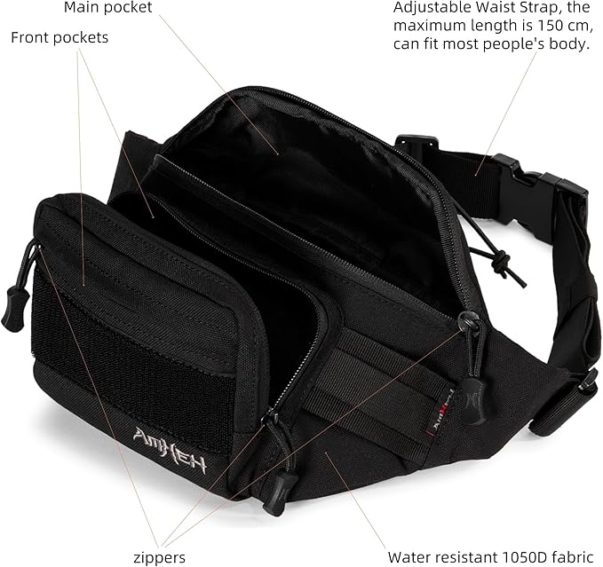 3.5L Military Tactical Fanny Pack | Molle, Quick Access, EDC, Hiking, Travel, Fit Most Men's Waist (Black)
