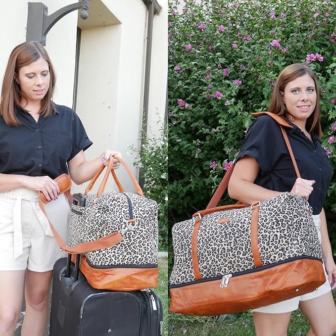 IBFUN Weekender Bags for Women, 21" Weekender Travel Bag, Travel Duffle Bag with Shoe Compartment Carry on Overnight Duffel Bag for Weekend Travel Business Trip