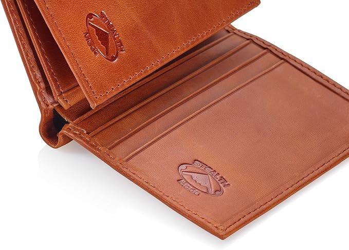 Stealth Mode Leather Trifold RFID Wallet For Men With Flip Out ID Holder (Light Brown)
