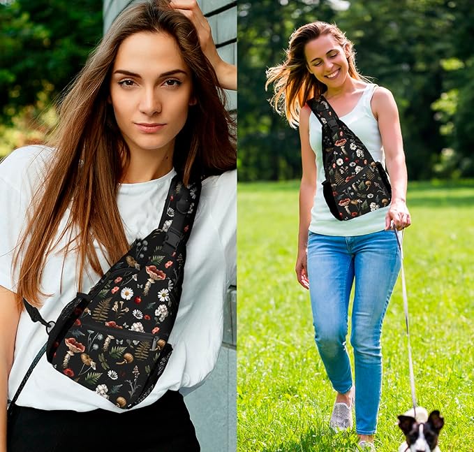 Mushroom Sling Bag Travel Sling Backpack Lightweight Casual Daypack Women Chest Bags for Outdoor Sport Climbing Runners