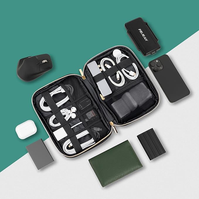 Pavilia Tech Organizer Case - Electronic & Cable Organizer, Small Charger Pouch, Black Quilted Travel Accessory