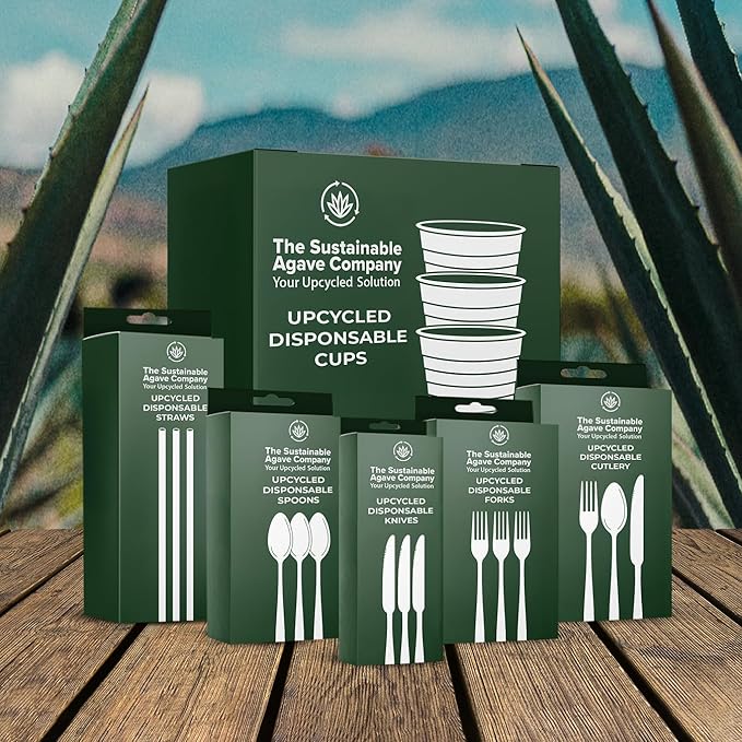 Sustainable Agave Co - Agave Fiber Cutlery Set - 24 Biofilm Wrapped Sets / 72 pcs - Plant-Based, Made With Upcycled Materials - Bulk Brown Forks, Knives Spoons & Napkin Variety Pack