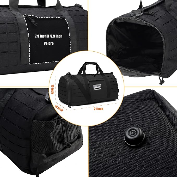 QT&QY 40L Military Tactical Duffle Bag For Men Sport Gym Fitness Tote Travel Training Workout With Shoe Compartment Basketball Football Weekender