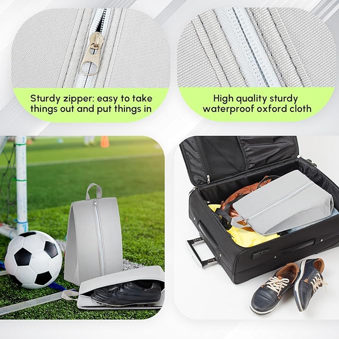 Leinuosen 4 Pack Smell Proof Shoe Cleat Bag for Travel Water Resistant Odor Absorbing Lightweight Golf Soccer Shoe Storage Organizer Pouch with Zipper for Gym Sports Work Men Women (Gray)