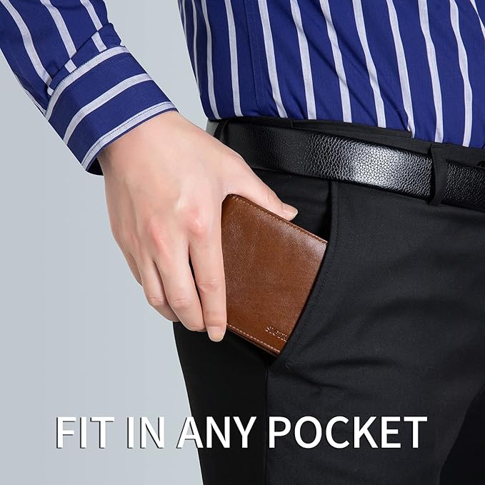 Leather Wallets for Men, Genuine Leather Mens Wallets Bifold Rfid Blocking with 2 ID Windows