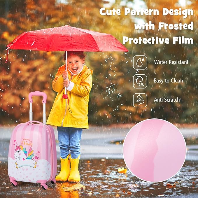 KOTEK Kids Carry On Luggage Set, 16" Hardside Rolling Suitcase with Spinner Wheels, Travel Rolling Luggage for Boys Girls (Lovely Horse)