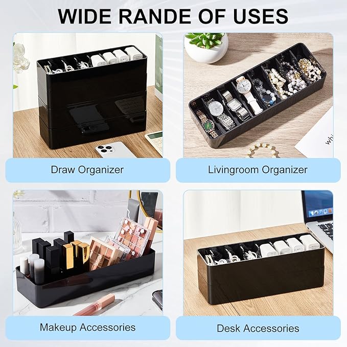 Tatuo 4 Pcs Cable Organizer Box with Wire Ties, Plastic Cord Storage Box with Lid, Electronics Organizer for Home Office Desk Organizers and Accessories (Black)