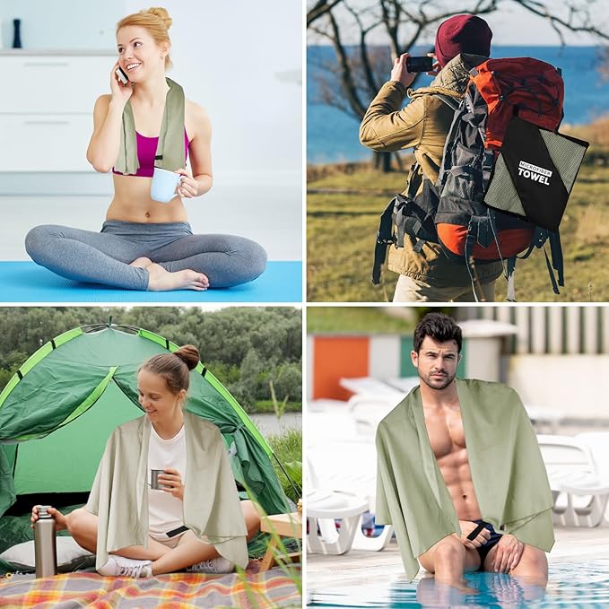 Swimming Pool Towel XL Size Microfiber Quick Dry Camping Hiking Beach Travel Body Towels (Army Green, 1 Pack XL)