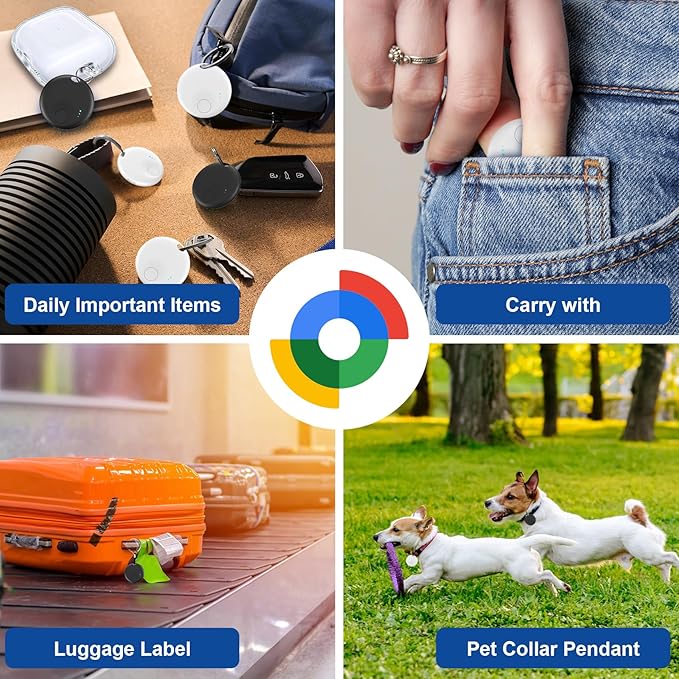 Smart Tags-4 Pack for Android Tracker Tags, Bluetooth Tracker, Work with Google's Find Hub App, Item Finder for Keys, Item Locator for Wallet, Suitcases (White&Black)