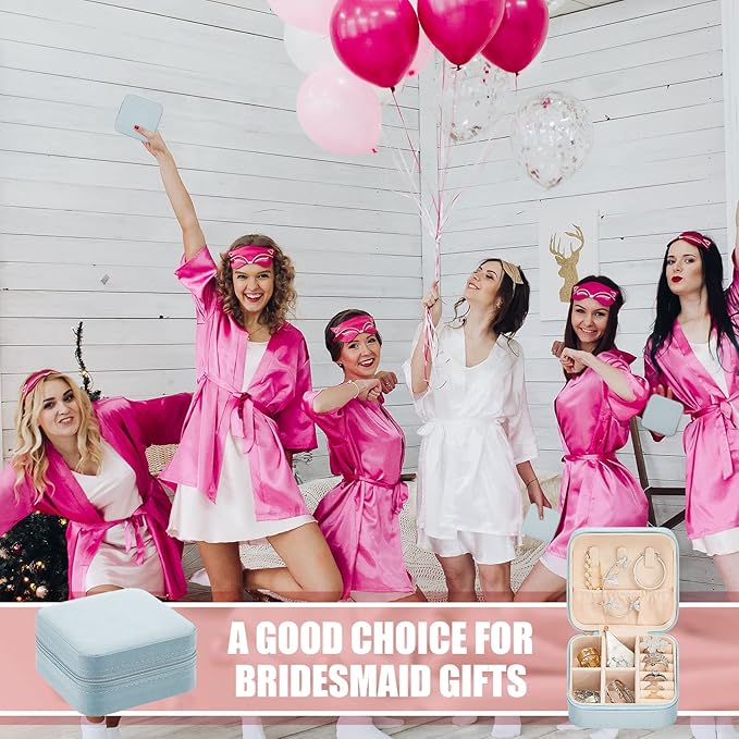 Taiyin 12 Pcs Travel Jewelry Case Box Bridesmaid Gifts Bulk Travel Jewelry Cases Boxes Small Jewels Organizers Mini Accessories Ornaments Storage for Women Girls Wedding Gifts (Light Blue)