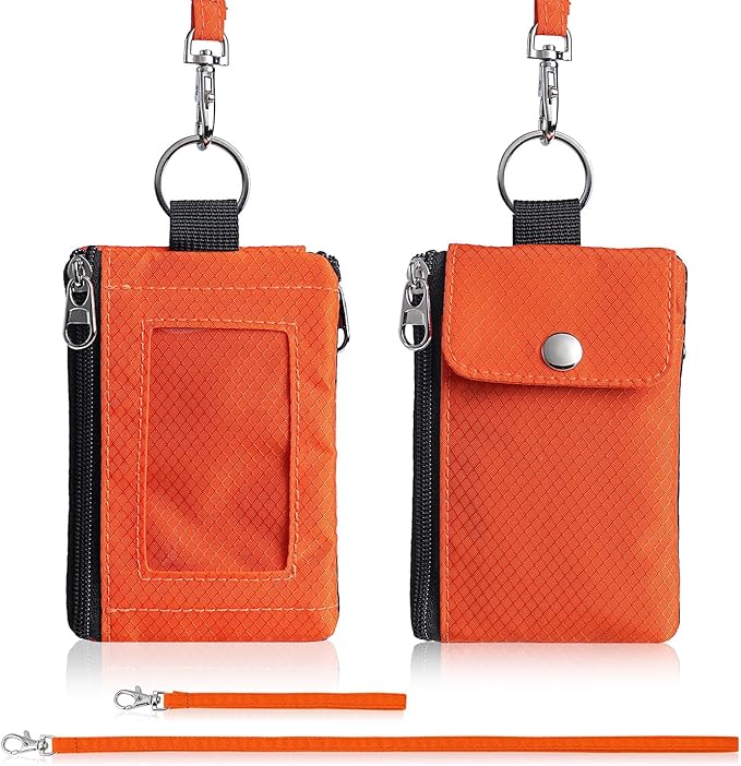 Minimalist Wallet For Mens Womens, Keychain RFID Blocking Zipper Small Wallet with ID Window 2 Lanyards,Water Resistant Travel Cash Card Coin Case Boys Girls