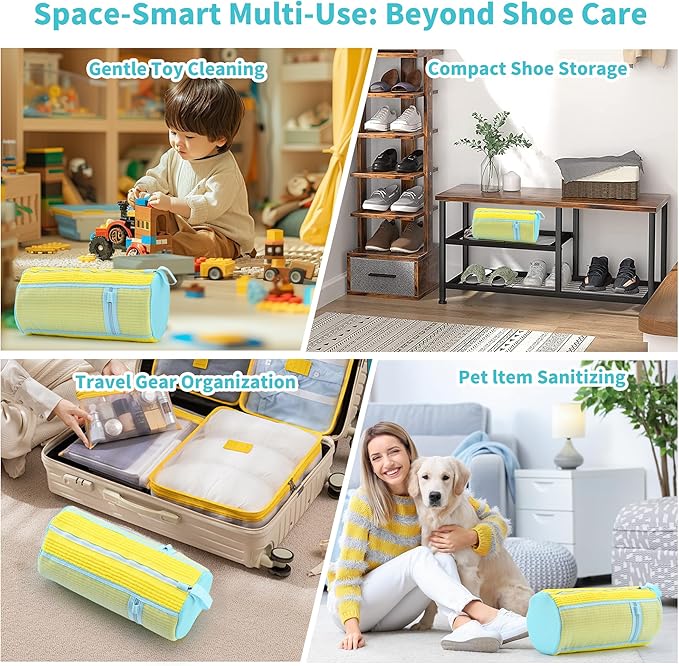 Shoe Washing Machine Bag: 2 pcs Shoe Bag for Washing Machine and dryer - Durable Zipper - 360° Deep Clean - Reusable laundry Bag for Sneaker/Slippers/Tennis/Runing Shoes & Insole(Yellow)