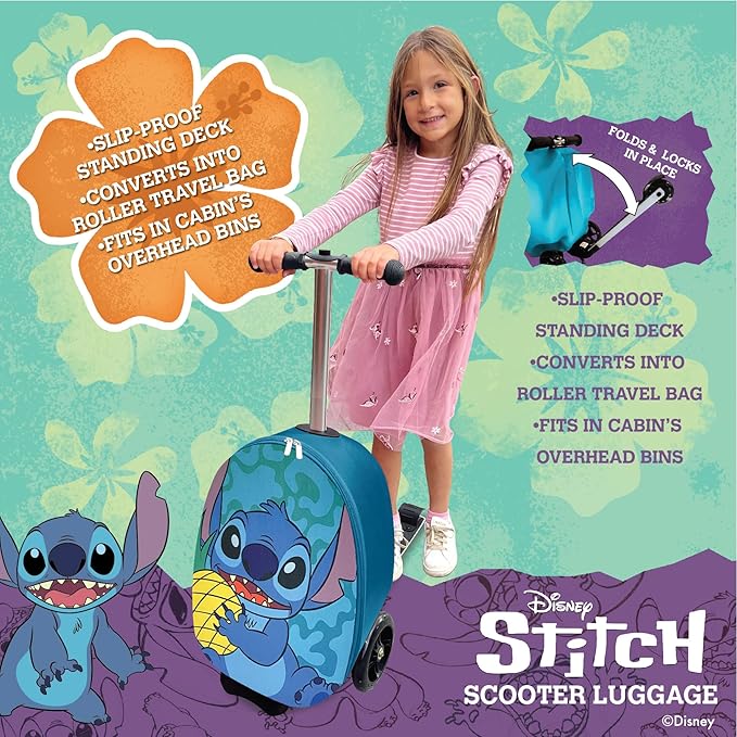 Fast Forward Kid’s Licensed 18" Ride-On Suitcase Scooter - Lightweight Carry-On Foldable Scooter Luggage