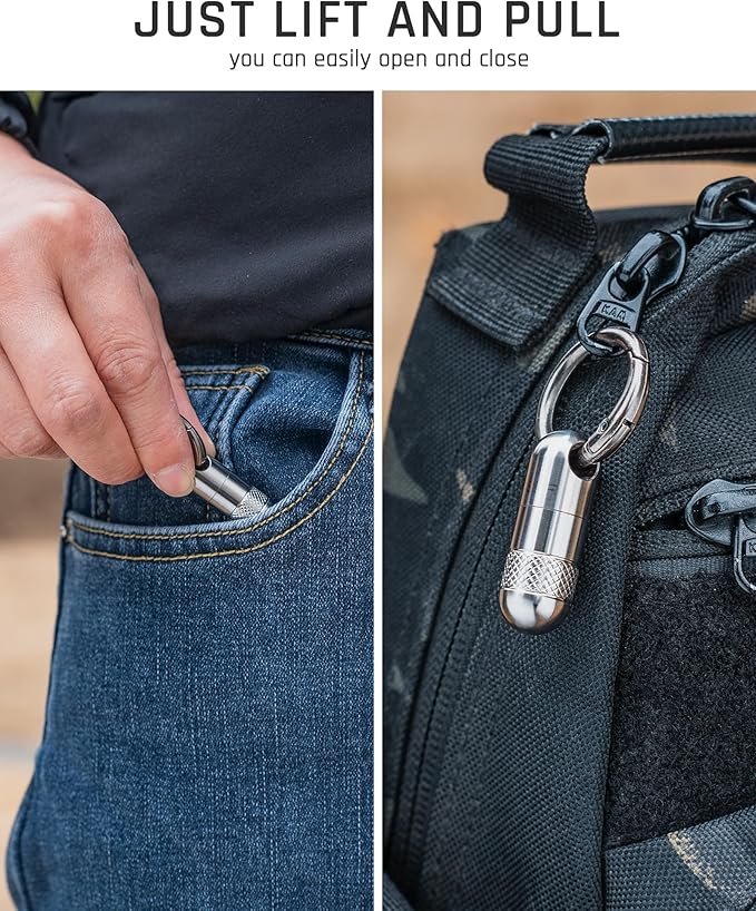 TISUR Small Keychain Pill Holder, Titanium Pill Case Waterproof Pill Fob for Travel Purse Pocket, Portable Pill Container Box Pill Organizer Tube (Upgrade Tiny 2pcs)