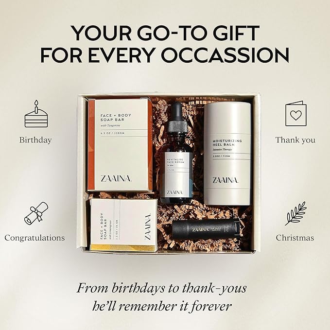 ZAAINA Men’s Self Care Package, Relaxation Spa Gift Set for Him - Luxury Natural Handmade Grooming Kit for Husband Dad Friend, Birthday & Christmas Gifts for Men (Deluxe Set)