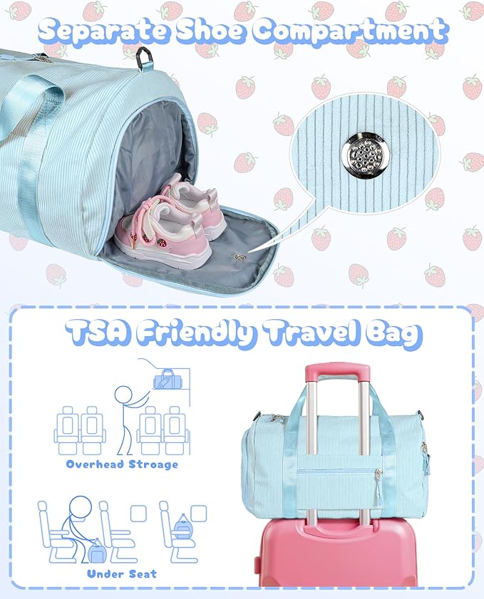 Cute Preppy Stuff for Daughter, Girls Gym Bag, Kids Personalized Dance Bags with Shoe Compartment, Customized Travel Tote with Toiletry Bag, Gifts for Teenager (Letter D)