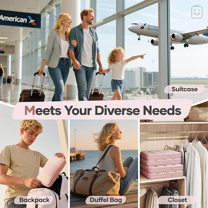 Veken 11 Set Compression Packing Cubes for Travel Essentials,Compressible Expandable Large Luggage Suitcase Organizer Bags for Clothing,Durable Space Saver Storage Bags with Toiletry Bags(Pink)