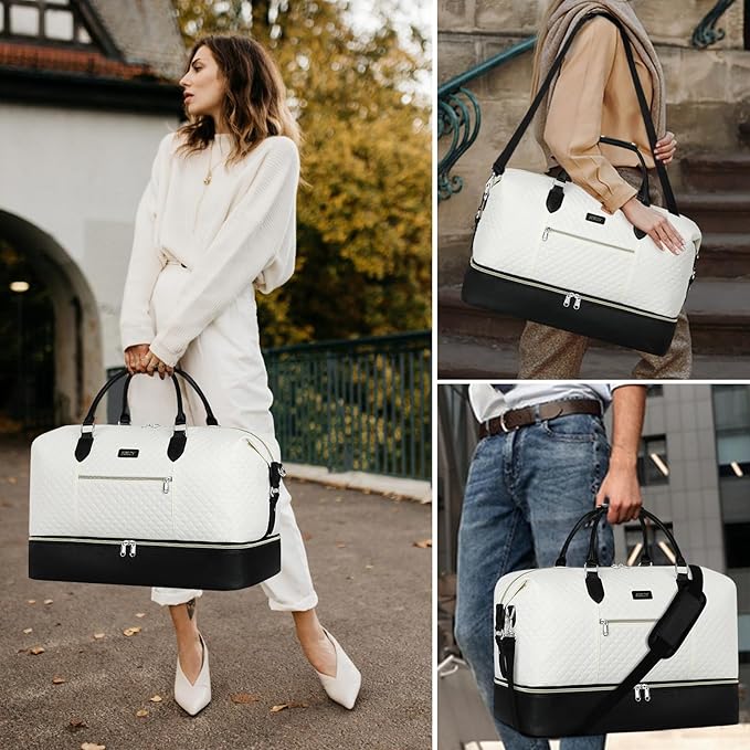 Weekender Bag for Women, Travel Duffel Bag Carry On Overnight Bag with Shoe Compartment Large Nylon Travel Weekend Tote Bag