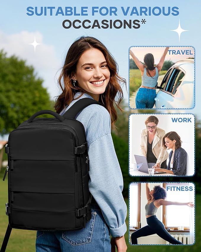 Travel Backpack For Women Men Airline Approved Carry On Backpack Flight Approved Waterproof Sports Luggage Backpack Casual Daypack Small Hiking Backpacks Black Backpacks